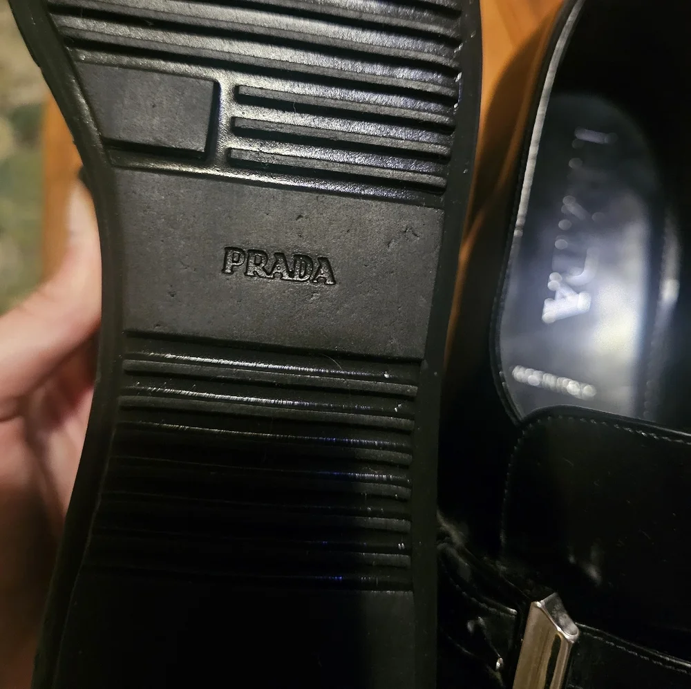 Prada Black Leather Kiltie Loafers with Silver Buckle - Picture 6 of 9